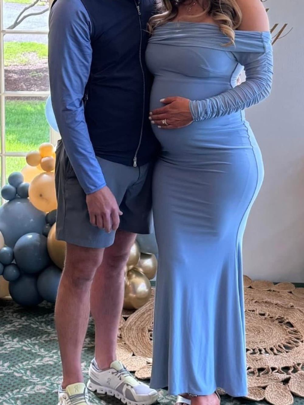 Club L London Light Blue Strapless Ruched Sleeve Maternity Gown